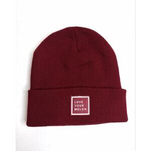 Love Your Melon Knit Cuffed Beanie Burgundy Logo Patch Cozy Cabincore Gorpcore